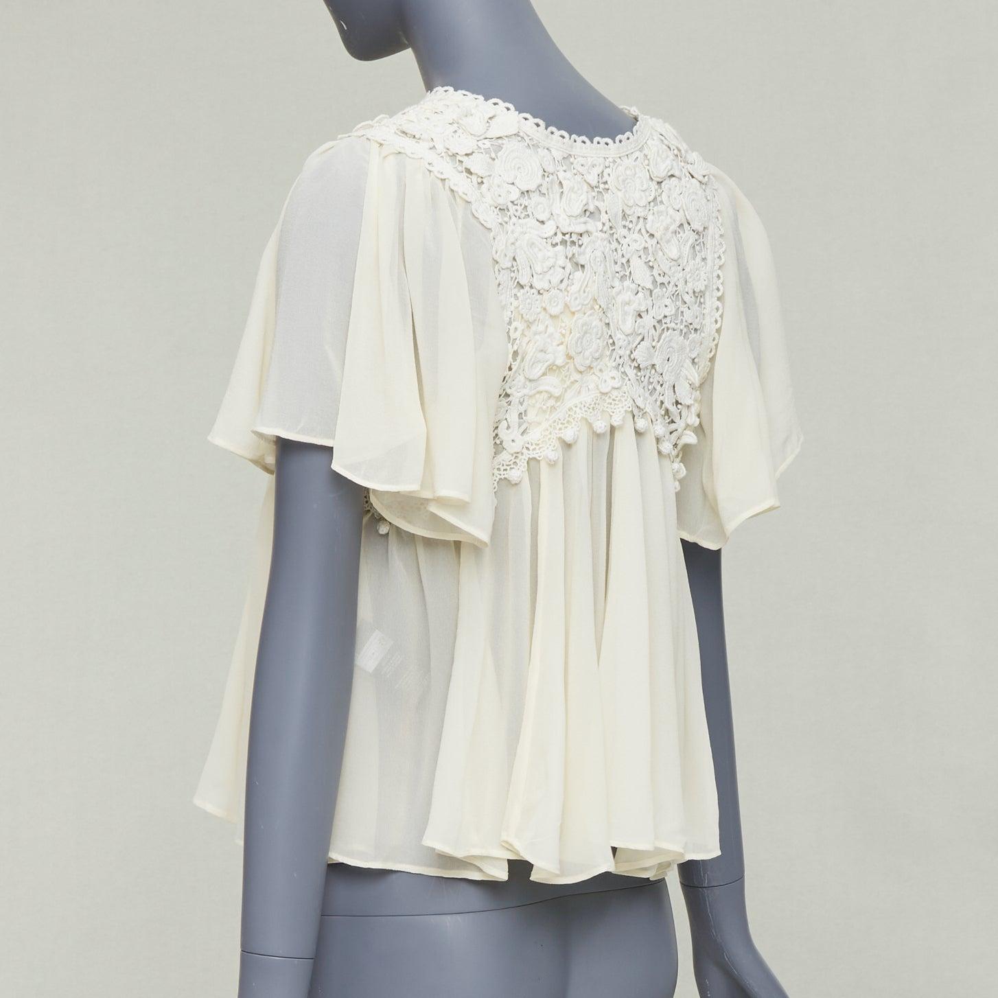 ISABEL MARANT Rita, camicetta boho in cotone e seta color crema con applicazioni in pizzo 3D FR36 S in vendita 2