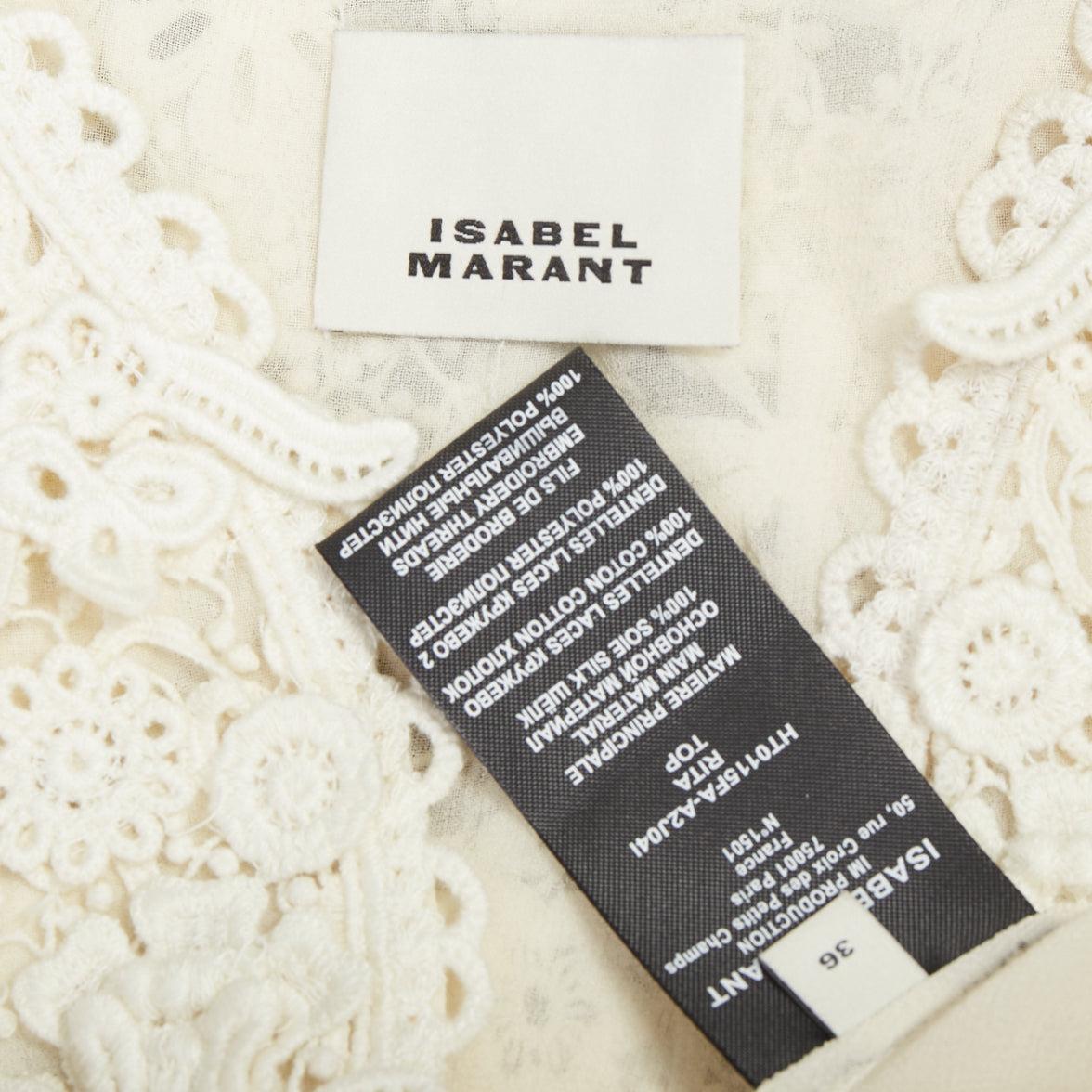 ISABEL MARANT Rita, camicetta boho in cotone e seta color crema con applicazioni in pizzo 3D FR36 S in vendita 4