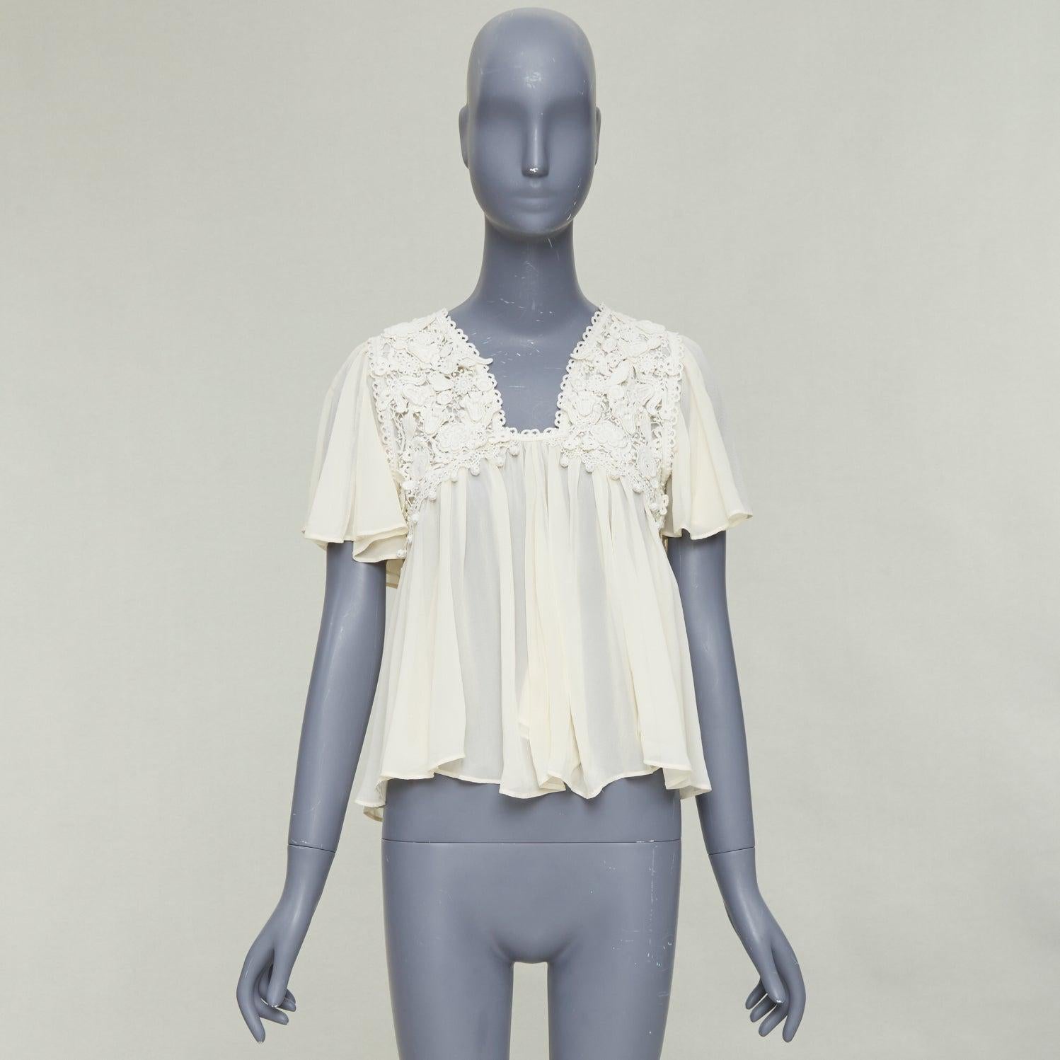 ISABEL MARANT Rita, camicetta boho in cotone e seta color crema con applicazioni in pizzo 3D FR36 S in vendita 5