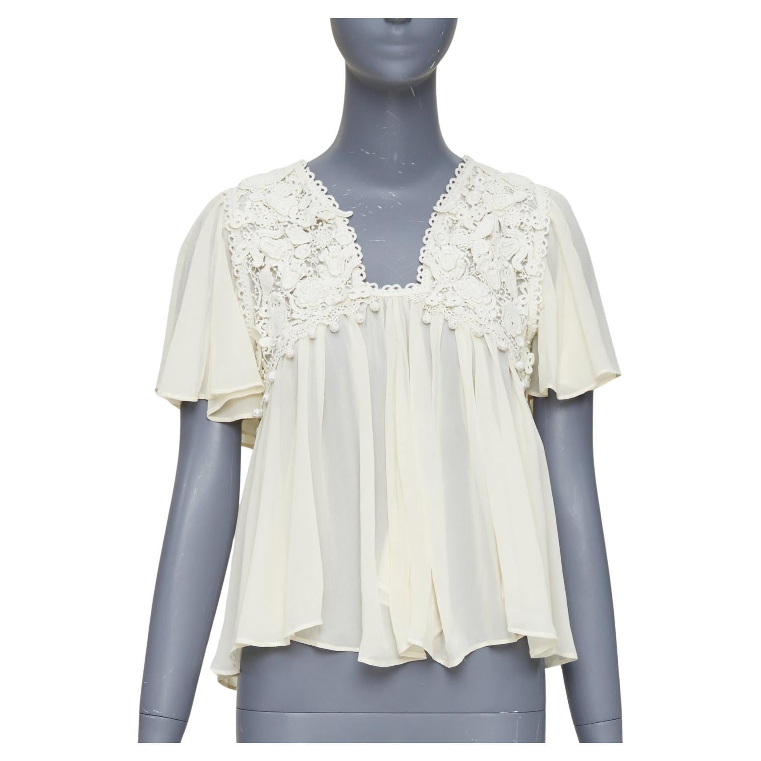 ISABEL MARANT Rita, camicetta boho in cotone e seta color crema con applicazioni in pizzo 3D FR36 S in vendita