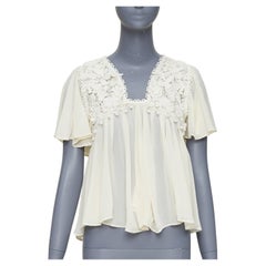 ISABEL MARANT Rita, camicetta boho in cotone e seta color crema con applicazioni in pizzo 3D FR36 S