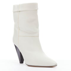 ISABEL MARANT Rouxa off white leather black cone heel boots EU36