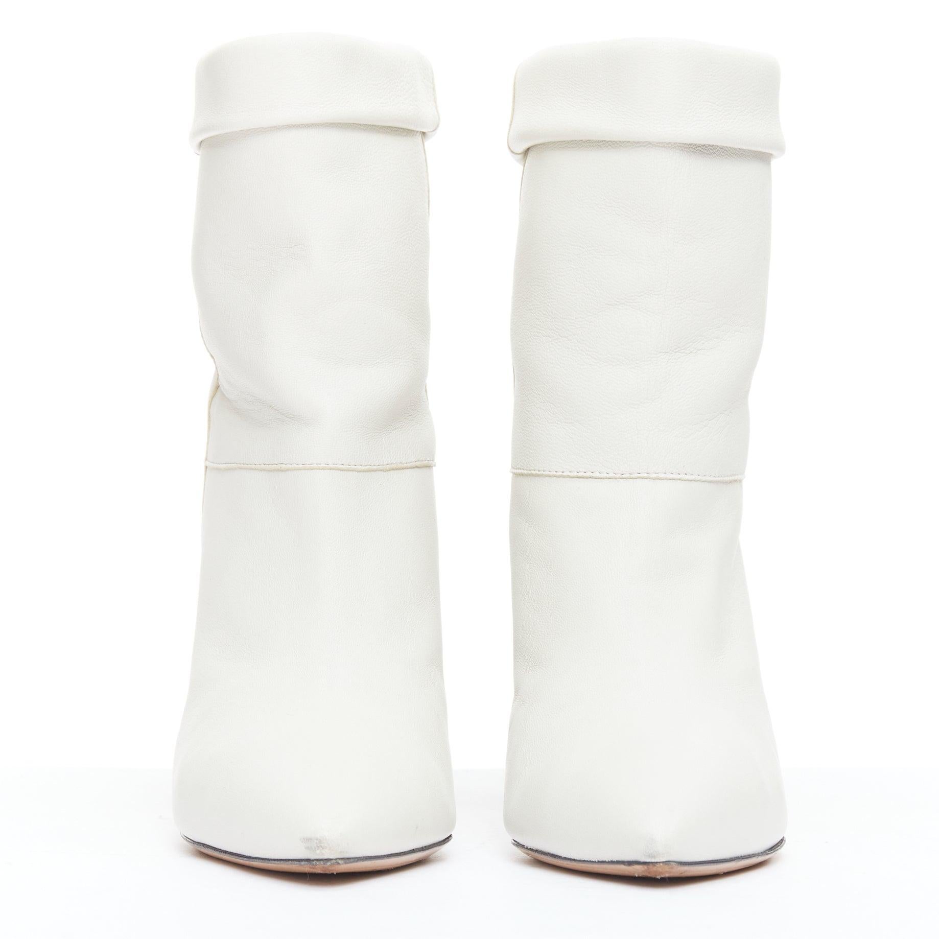 Gray ISABEL MARANT Rouxa off white leather black cone heel boots EU36 For Sale
