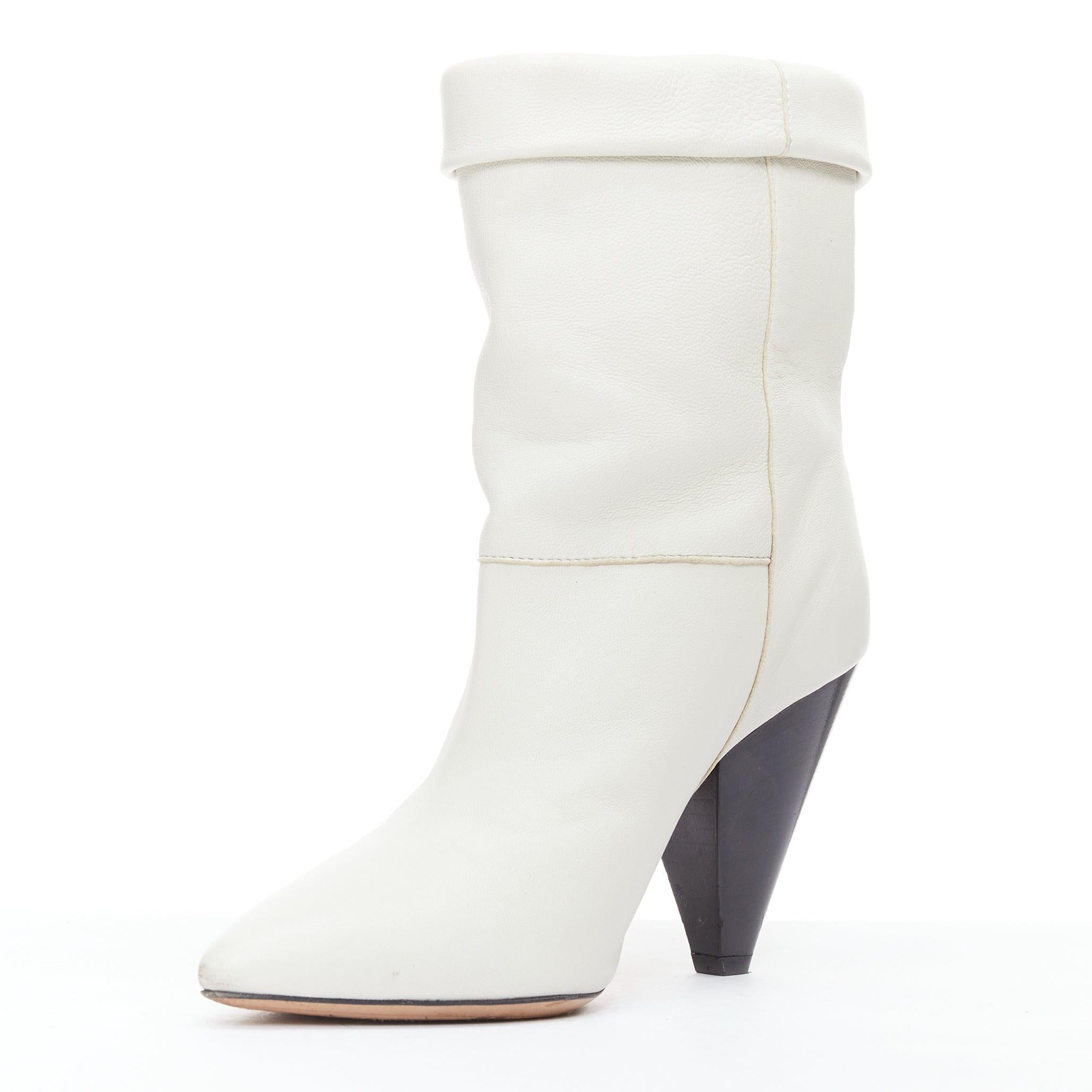 Women's ISABEL MARANT Rouxa off white leather black cone heel boots EU36 For Sale