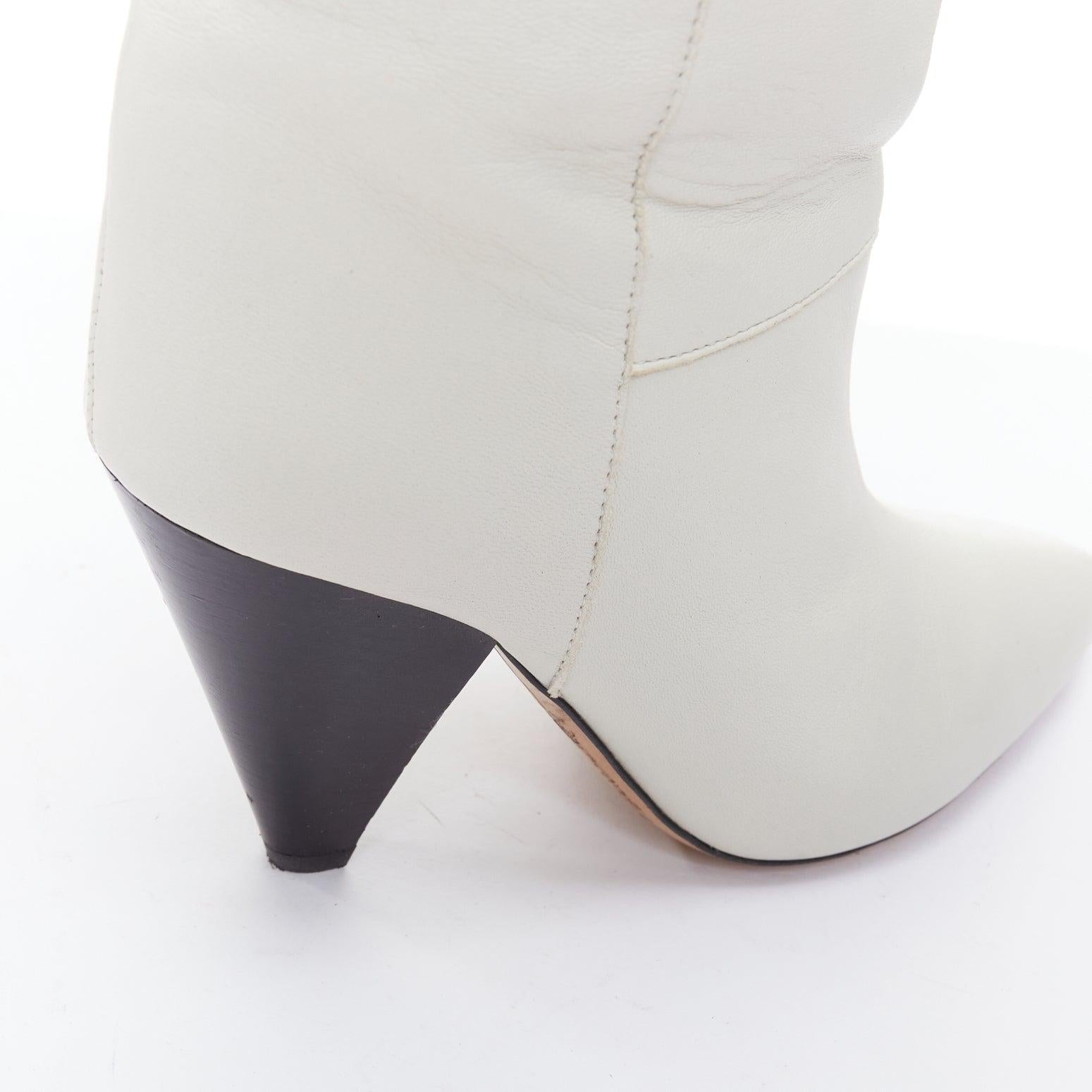 ISABEL MARANT Rouxa off white leather black cone heel boots EU36 For Sale 3