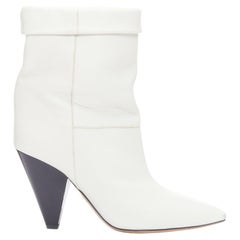 ISABEL MARANT Rouxa off white leather black cone heel boots EU36