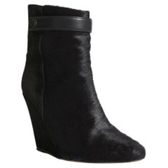 Used ISABEL MARANT Sade black pony suede leather wedge booties shoes EU38 US8 UK5