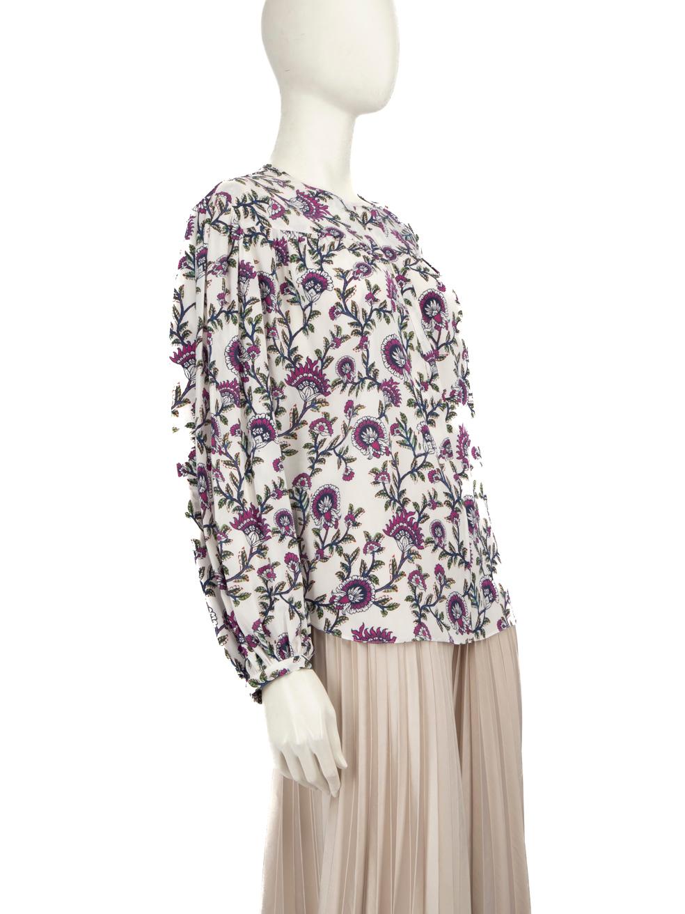 CONDITION is Very Good. Hardly any visible wear to the top is evident on this used Isabel Marant designer resale item.
  
  Details
  
  
  Multicolour 
  
  Silk 
  
  Top 
  
  Long sleeves 
  
  Floral print 
  
  Oversized 
  
  Front concealed