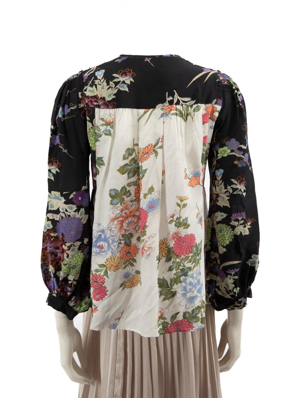 Beige Isabel Marant Silk Floral Print Pleated Blouse Size S For Sale