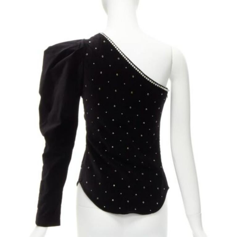 ISABEL MARANT silver crystal embellished studded beads black velvet top FR36 S For Sale 1