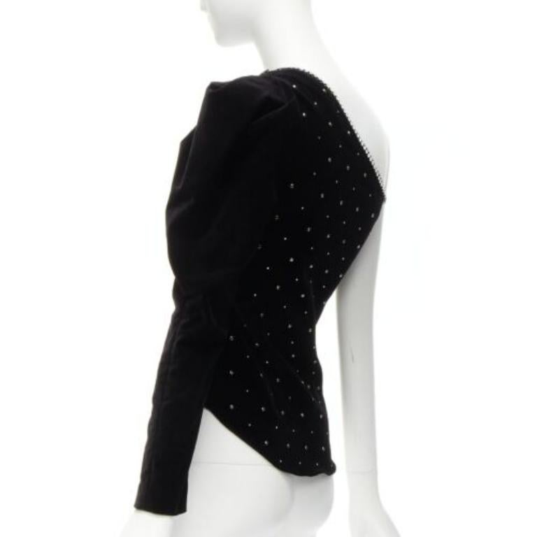 ISABEL MARANT silver crystal embellished studded beads black velvet top FR36 S For Sale 2