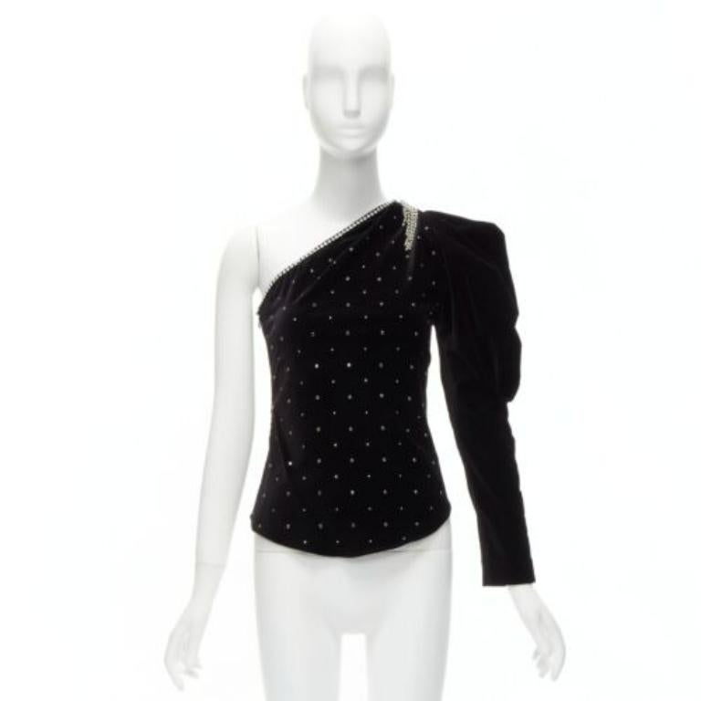 ISABEL MARANT silver crystal embellished studded beads black velvet top FR36 S For Sale 5