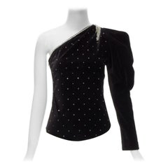 ISABEL MARANT silver crystal embellished studded beads black velvet top FR36 S