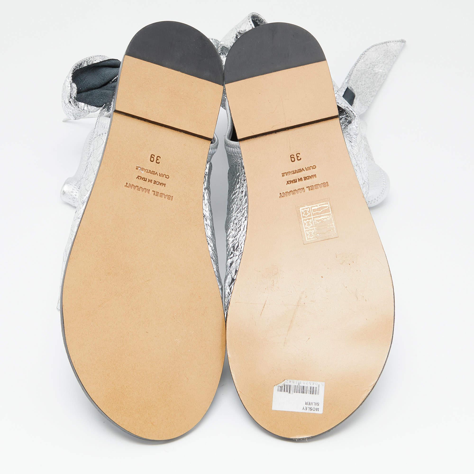 Isabel Marant  Silver Leather Mosley Gladiator Flat Sandals Size 39 For Sale 2