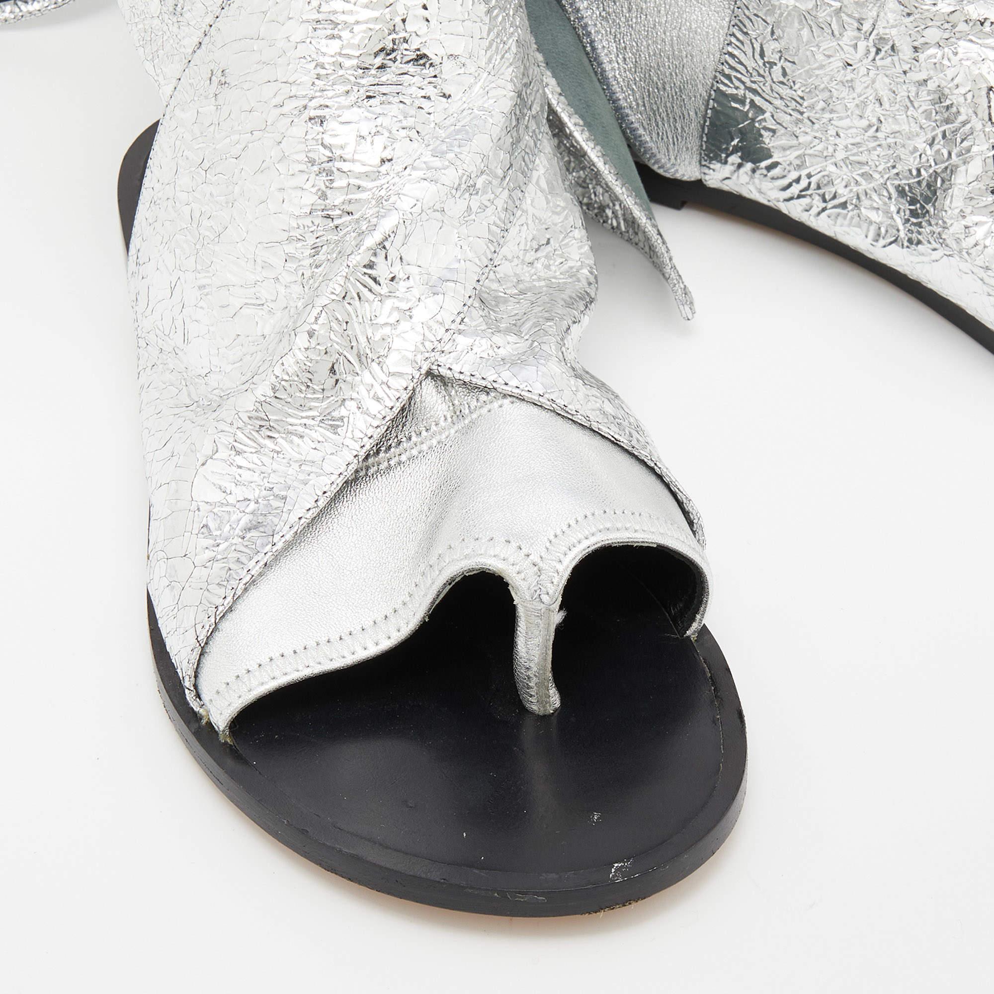 Isabel Marant  Silver Leather Mosley Gladiator Flat Sandals Size 39 For Sale 3