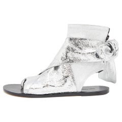 Isabel Marant Silver Leather Mosley Gladiator Flat Sandals Size 39