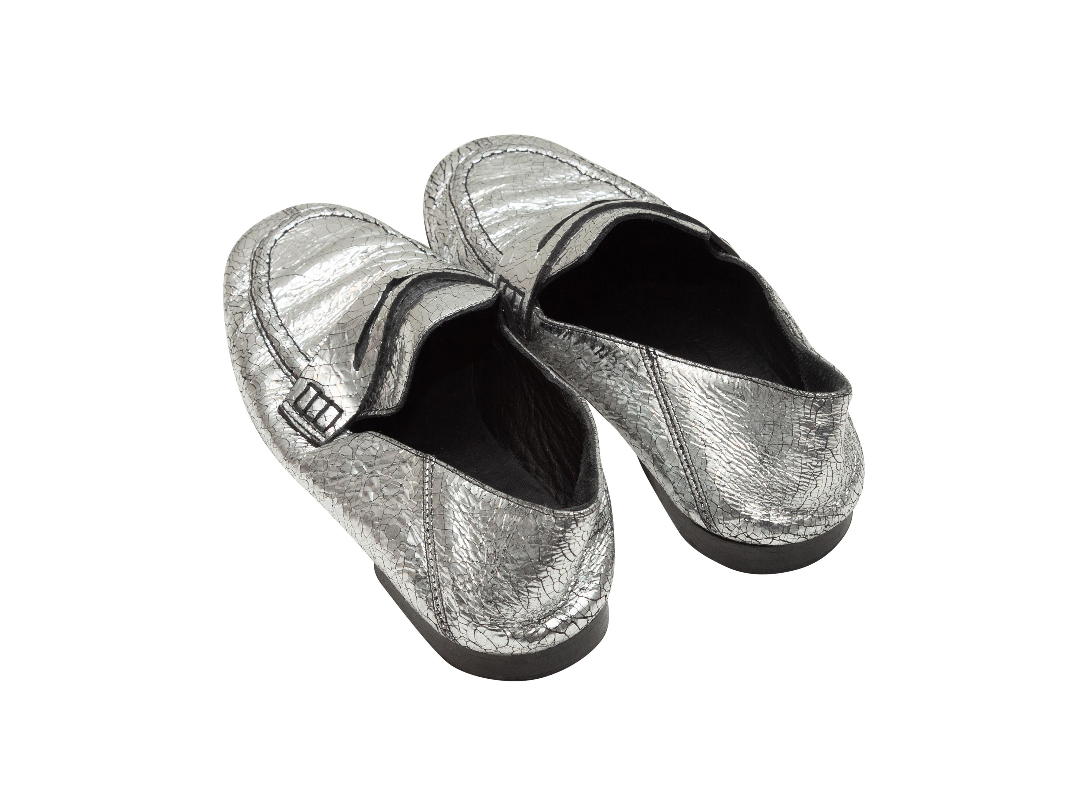 silver metallic loafers