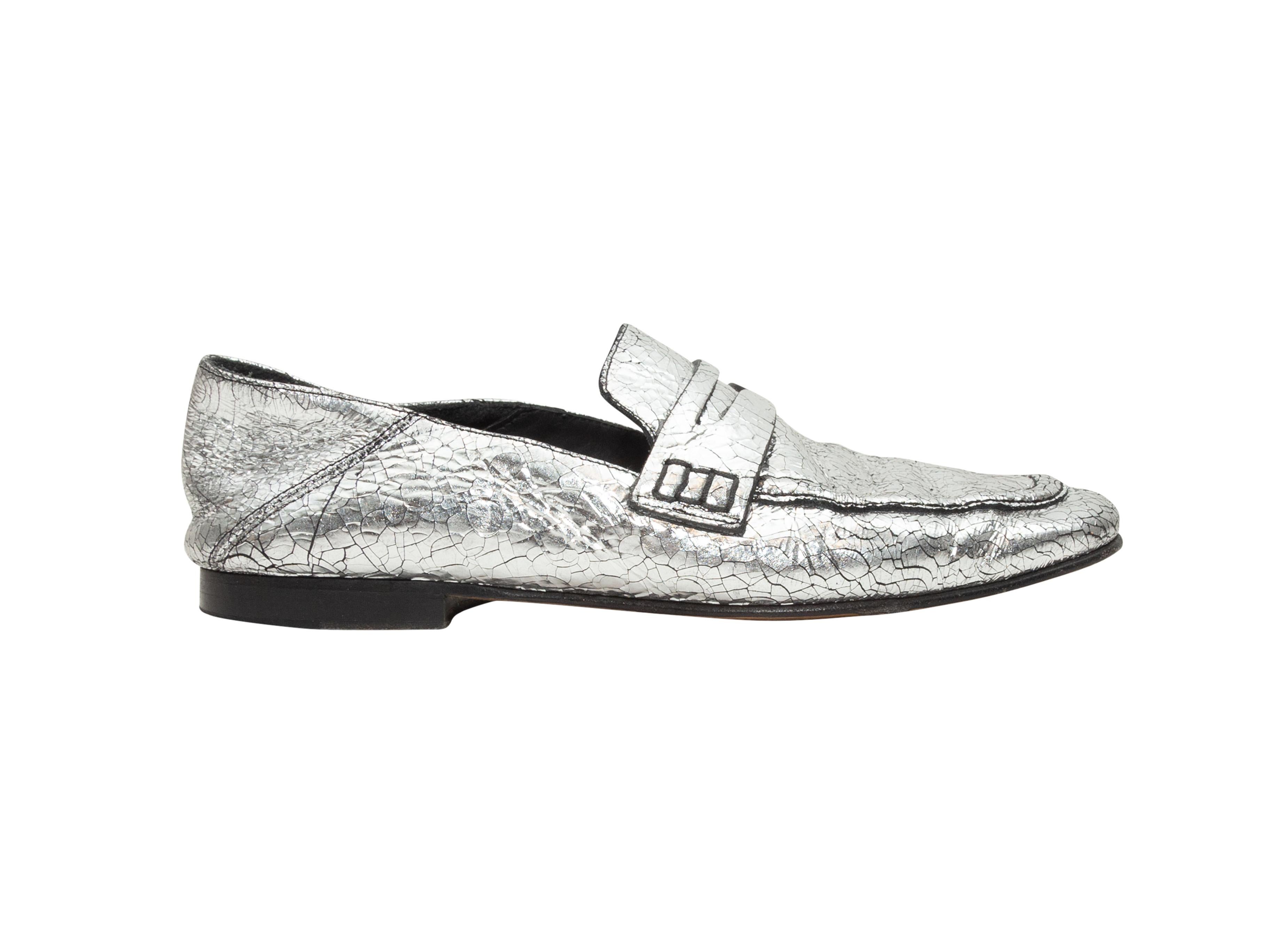 Women's Isabel Marant Silver Metallic Crackle Leather Loafers