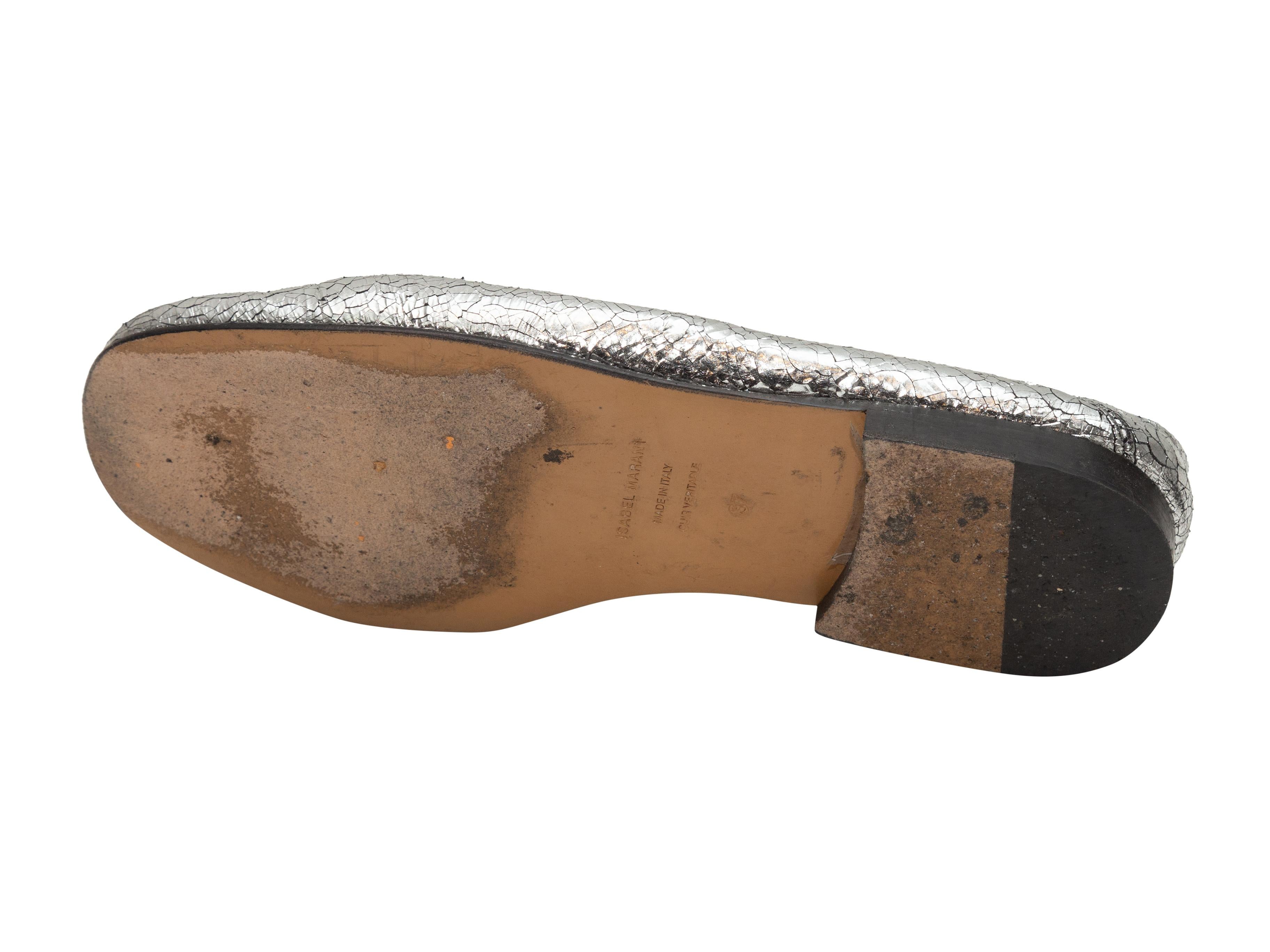 Isabel Marant Silver Metallic Crackle Leather Loafers 1