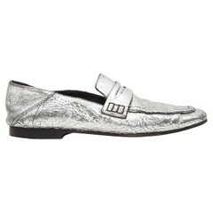 Isabel Marant Silver Metallic Crackle Leather Loafers