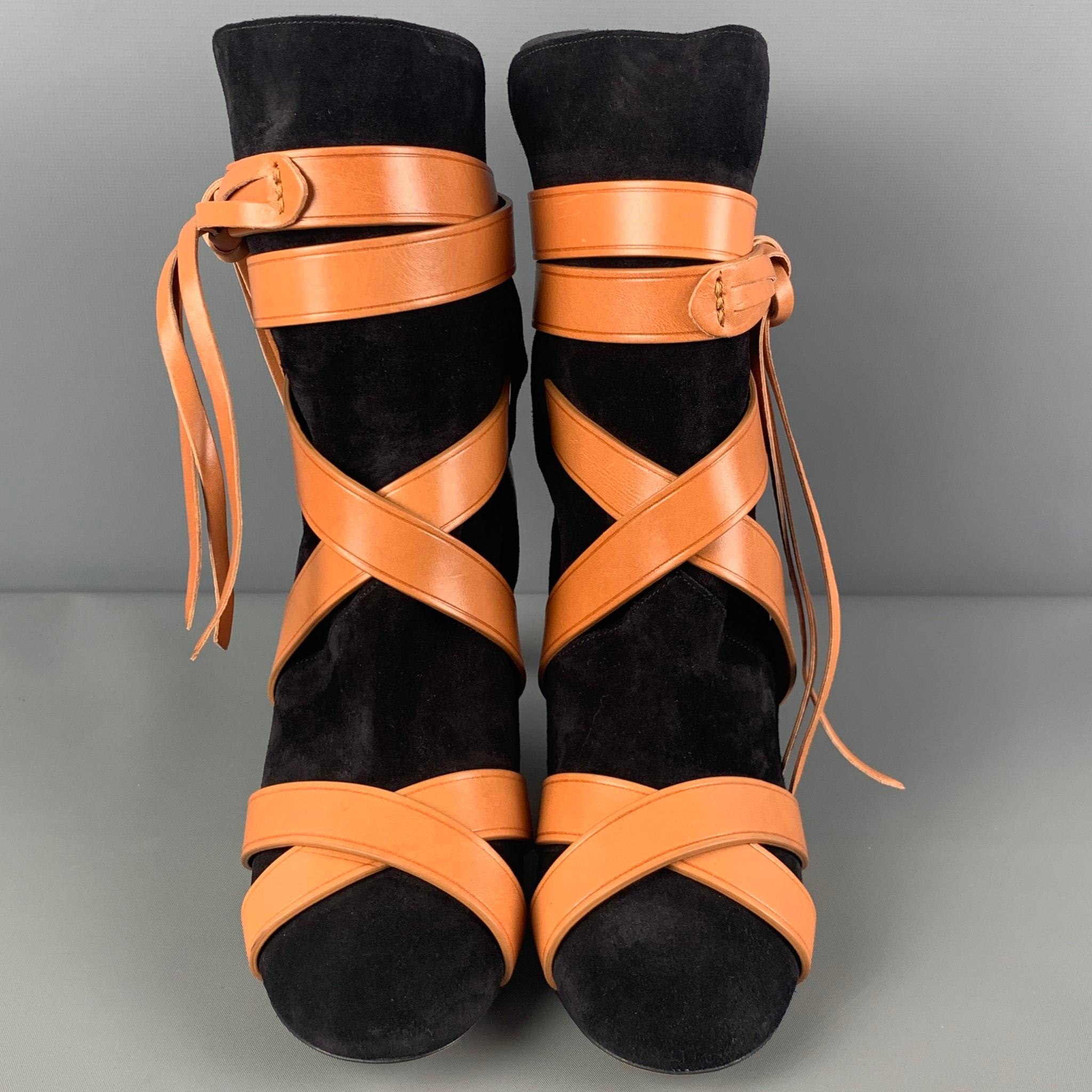 ISABEL MARANT Size 10 Black Tan Suede Calfskin Wrap Boots In New Condition In San Francisco, CA