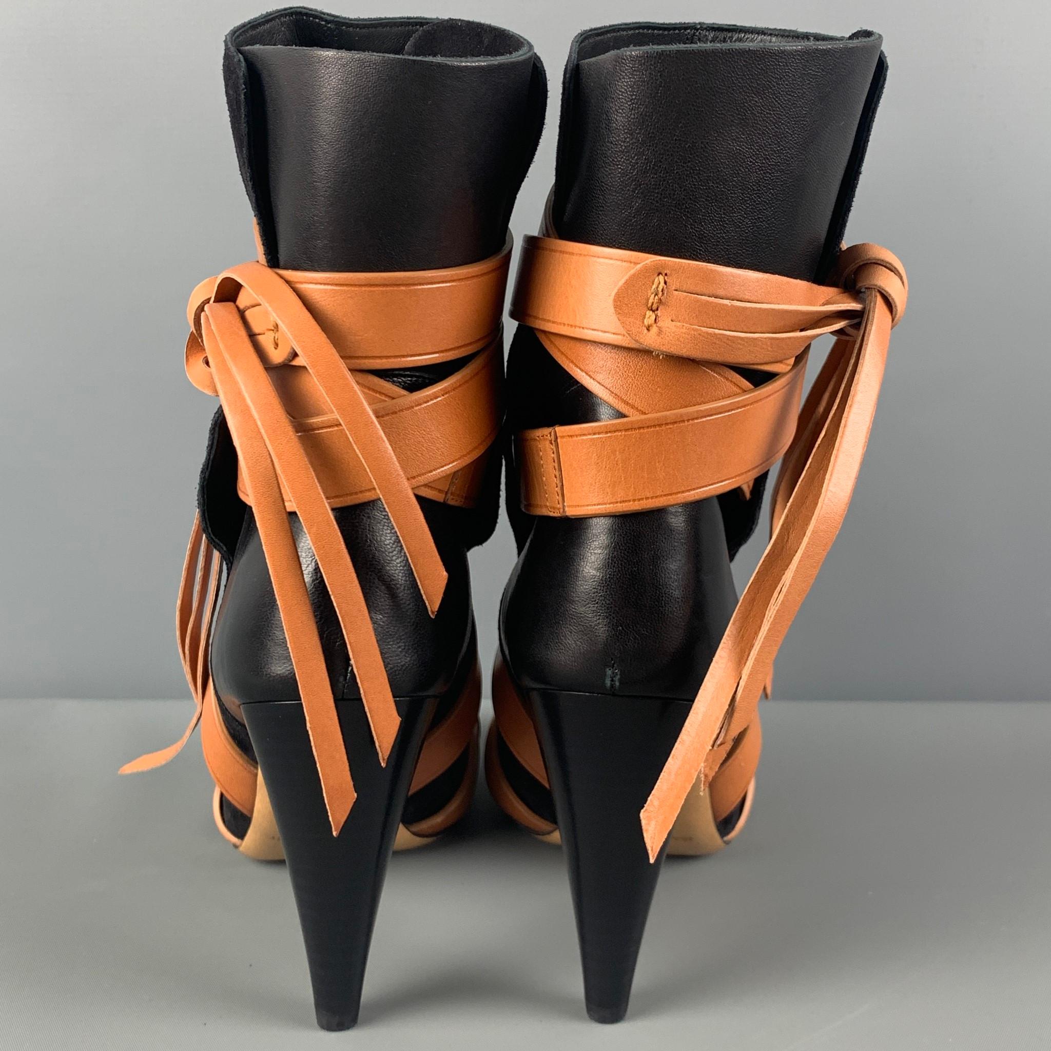 Women's ISABEL MARANT Size 10 Black Tan Suede Calfskin Wrap Boots