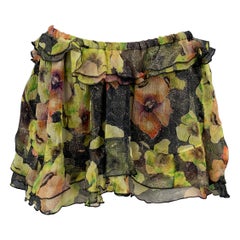 ISABEL MARANT Size 4 Black & Green Chiffon Floral Silk Skirt