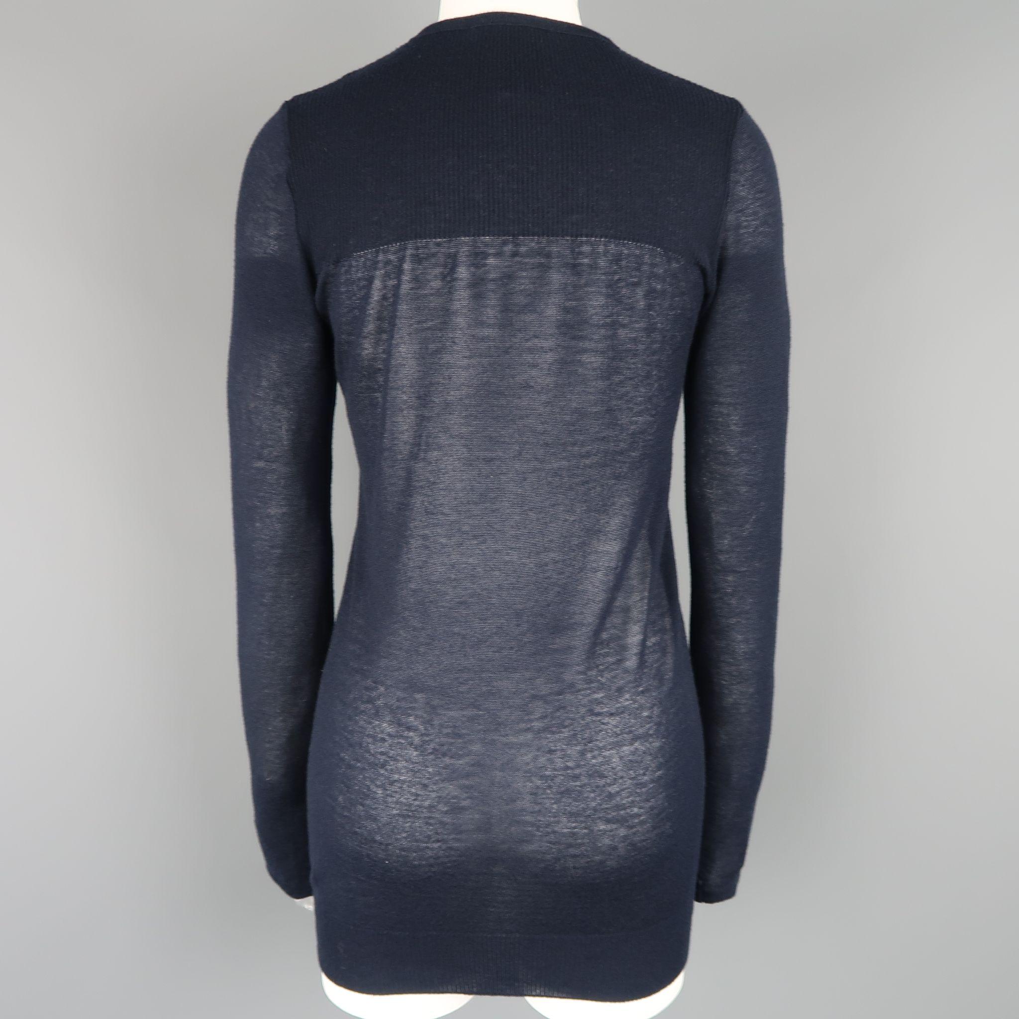 Women's ISABEL MARANT Size L Navy Cashmere Sheer Burnout Pullover
