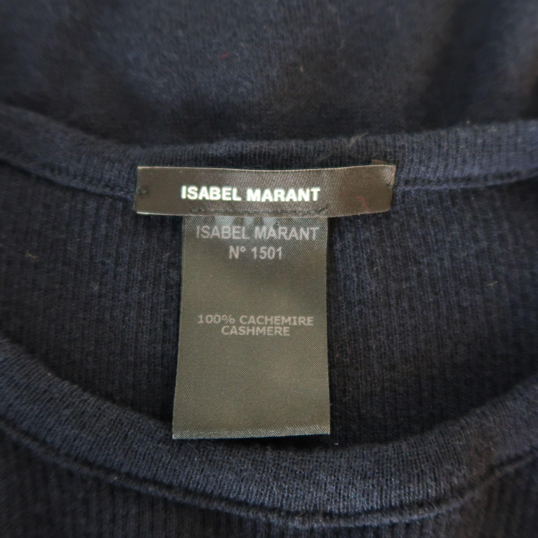 ISABEL MARANT Size L Navy Cashmere Sheer Burnout Pullover 2