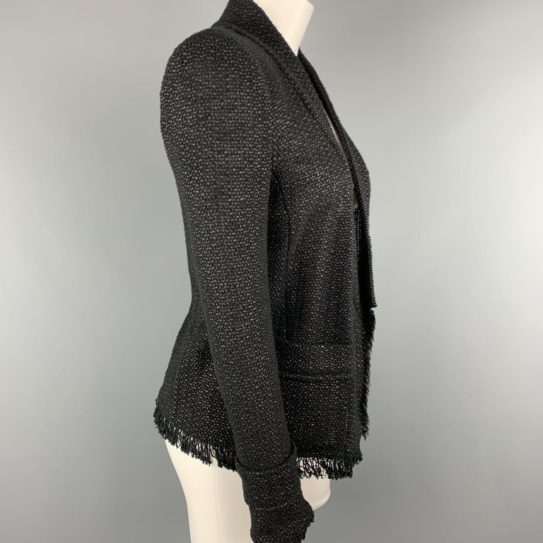 ISABEL MARANT Size US 4 Black Tweed Open Front Fringe Jacket For Sale ...