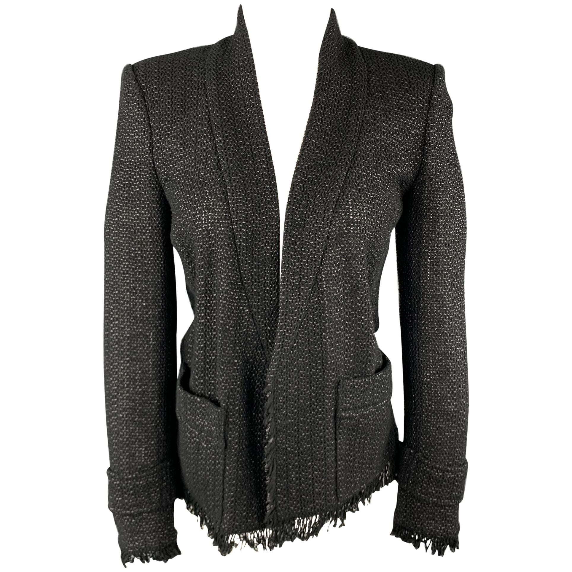 ISABEL MARANT Size US 4 Black Tweed Open Front Fringe Jacket For Sale ...