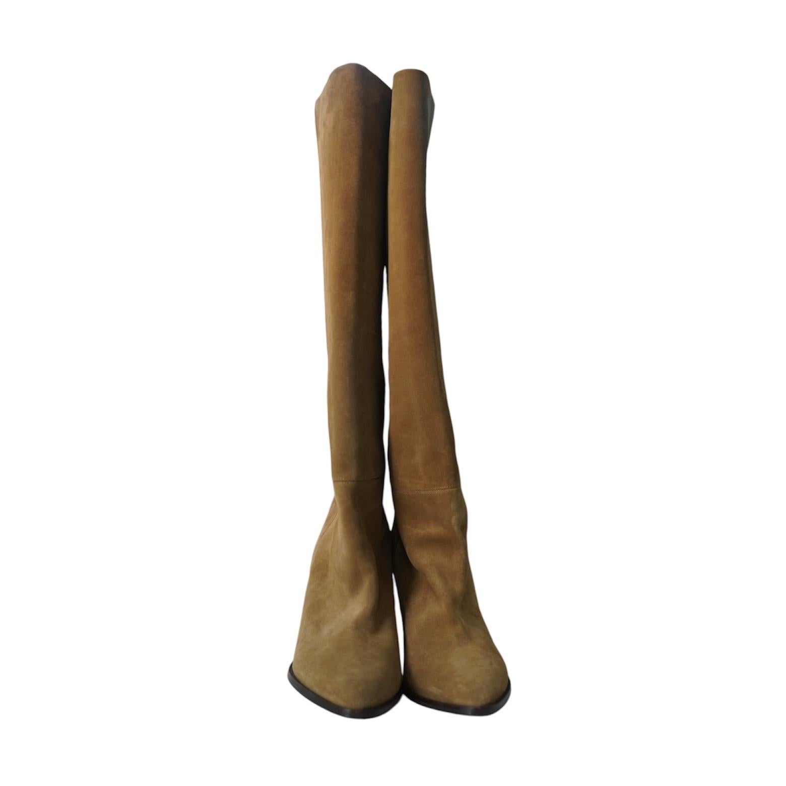 Isabel Marant Suede Khaki Knee High Boots For Sale 7