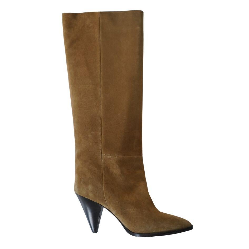 Brown Isabel Marant Suede Khaki Knee High Boots For Sale