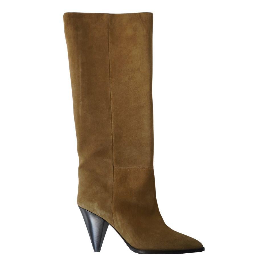 Isabel Marant Suede Khaki Knee High Boots In Good Condition For Sale In Beverly Hills, CA