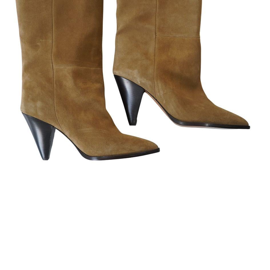 Isabel Marant Suede Khaki Knee High Boots For Sale 2