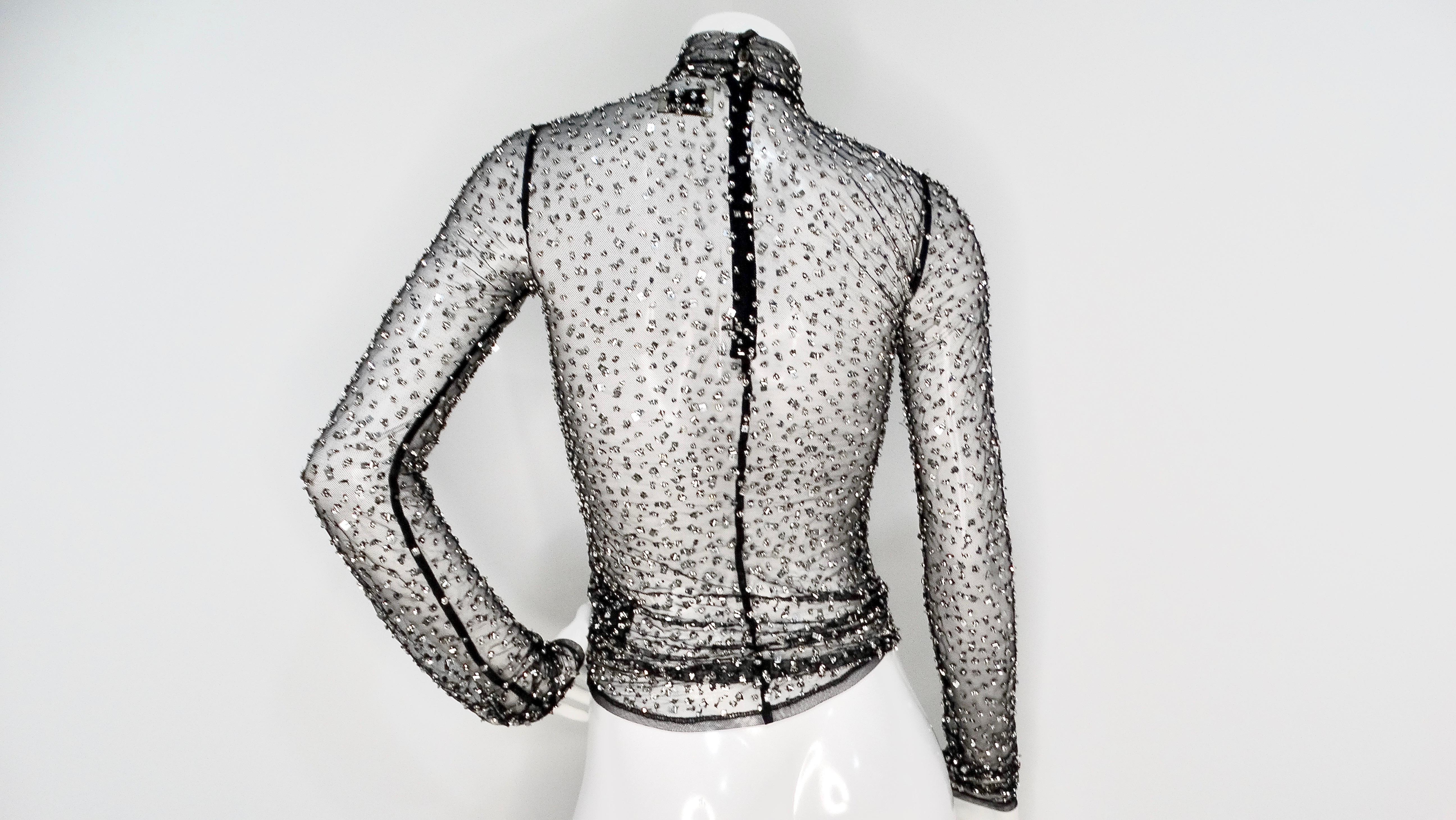 Isabel Marant Todiz - Top nero a maniche lunghe con paillettes trasparenti in vendita 1