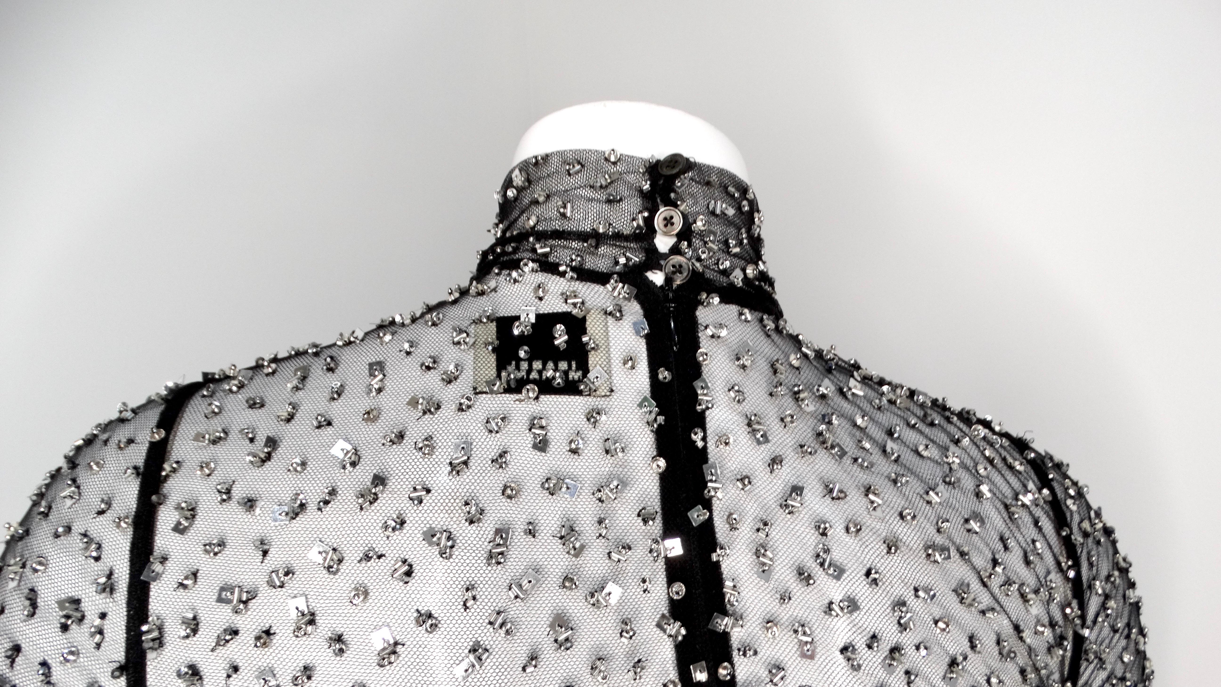 Isabel Marant Todiz - Top nero a maniche lunghe con paillettes trasparenti in vendita 2