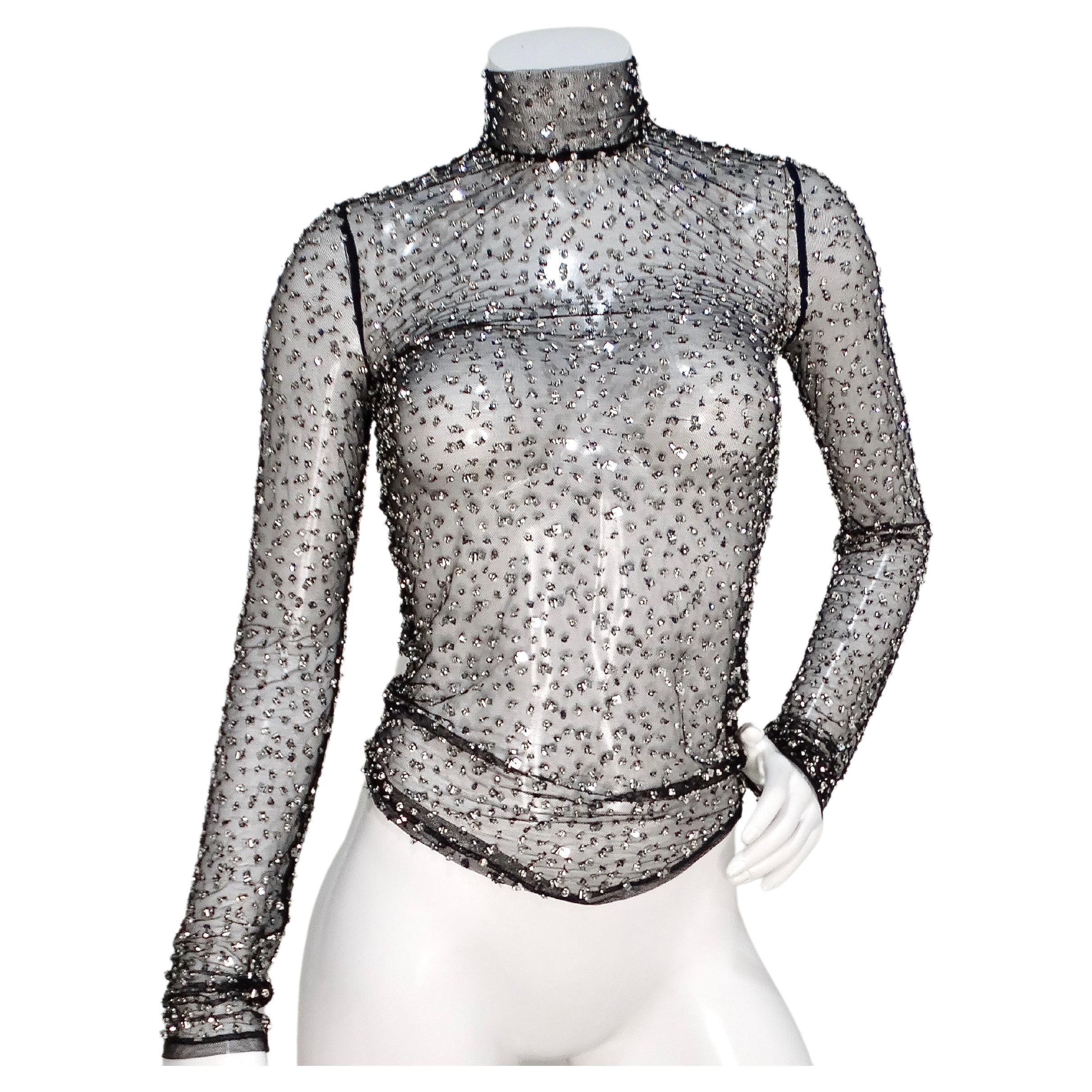 Isabel Marant Todiz - Top nero a maniche lunghe con paillettes trasparenti