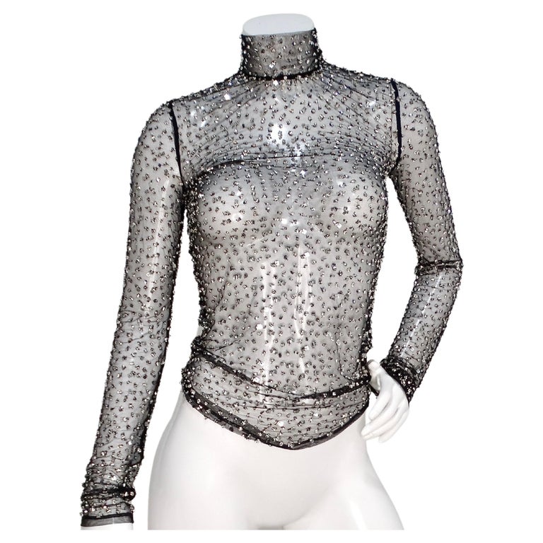 Isabel Marant Todiz Black Sheer Sequins Long Sleeve Top For Sale at 1stDibs