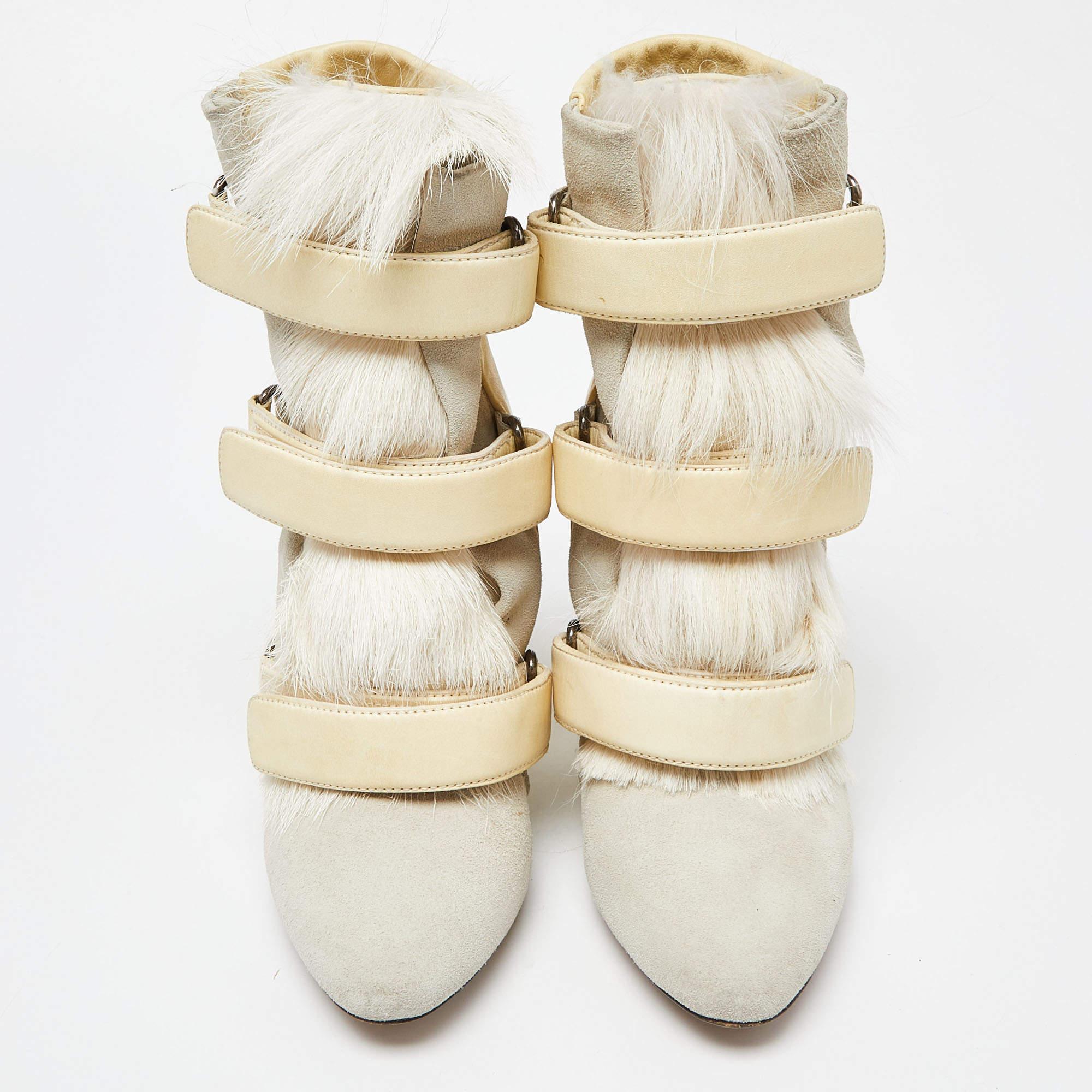 Isabel Marant Tricolor Leather and Calf Hair Pierce Wedge Ankle Boots Size 38 In Good Condition In Dubai, Al Qouz 2
