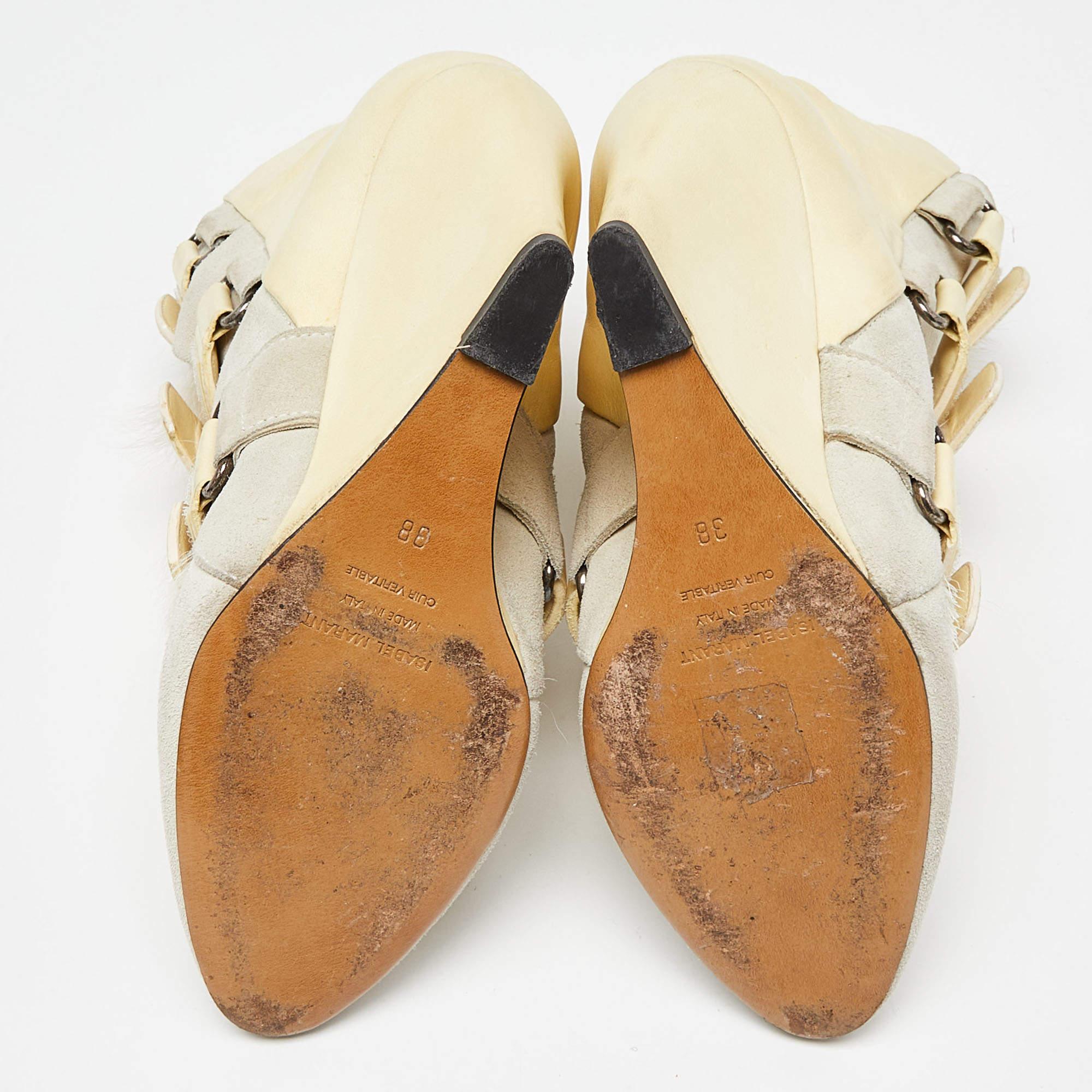 Isabel Marant Tricolor Leather and Calf Hair Pierce Wedge Ankle Boots Size 38 2