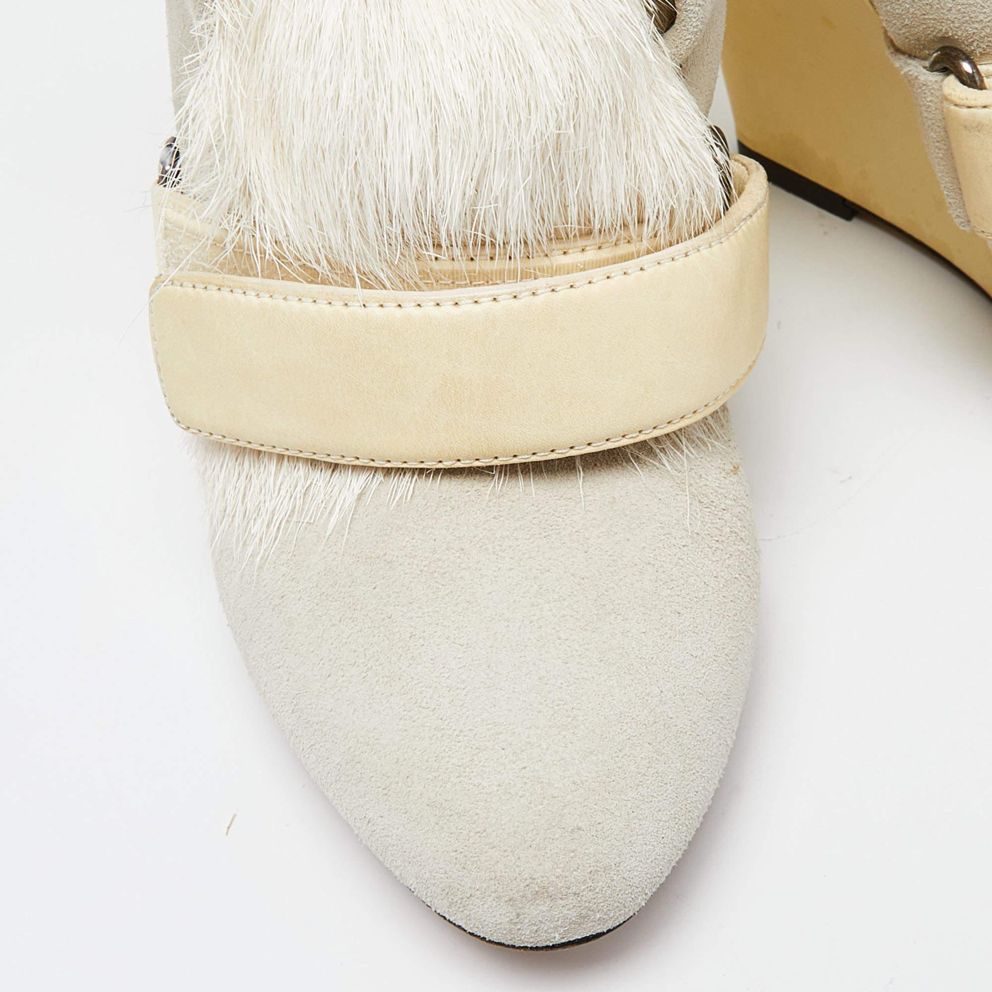 Isabel Marant Tricolor Leather and Calf Hair Pierce Wedge Ankle Boots Size 38 4