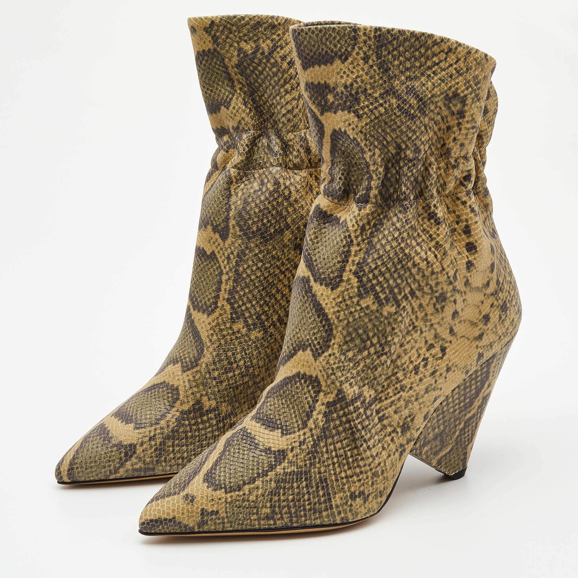 Isabel Marant Two Tone Python Embossed Leather Ankle Booties Size 38 2