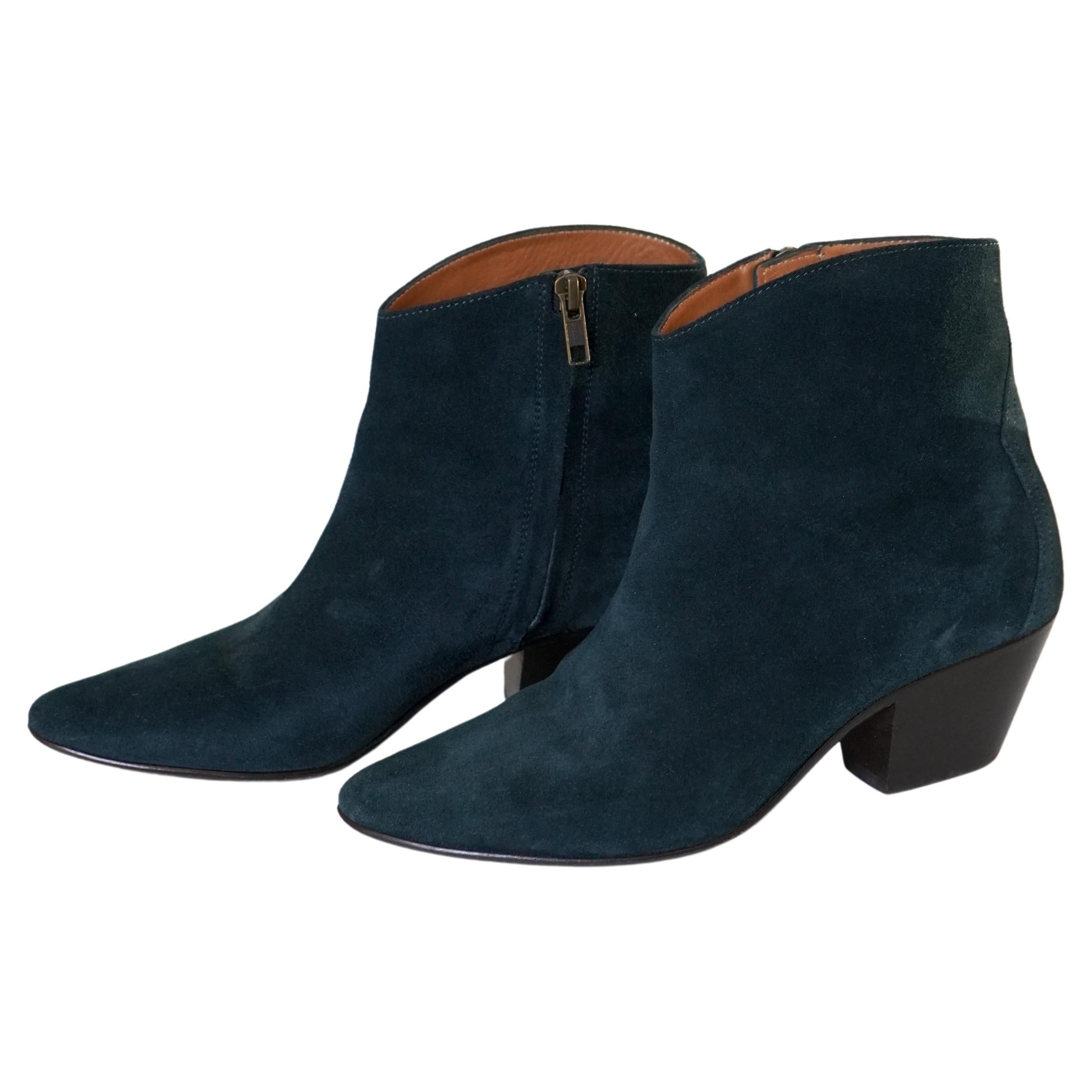 Isabel Marant Velvet Leather Ankle Boots 39 For Sale