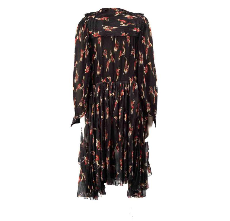 Black Isabel Marant Wesley Floral Pleated Midi Dress Size L