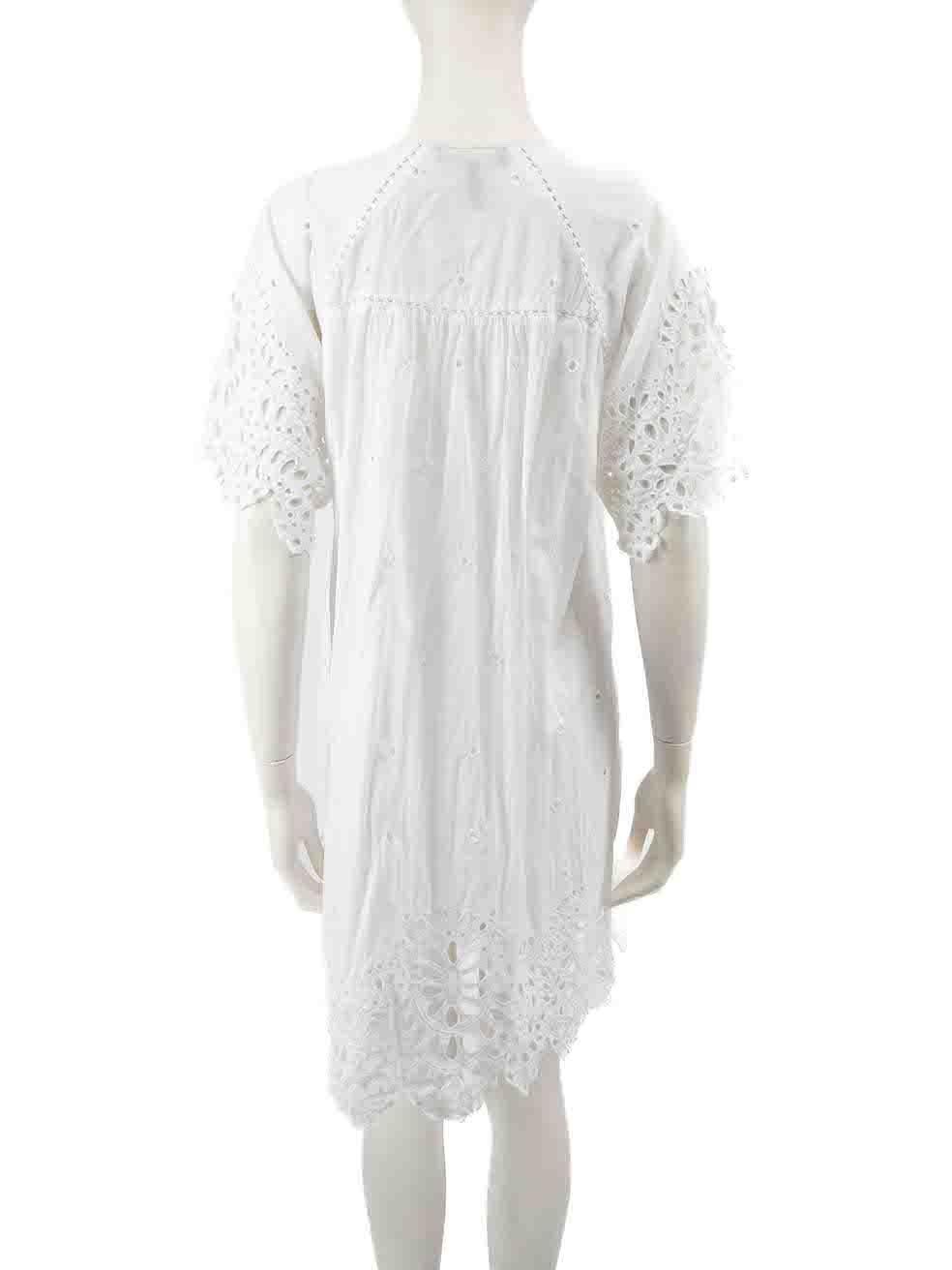Isabel Marant White Broderie Anglaise Mini Dress Size L In Good Condition For Sale In London, GB