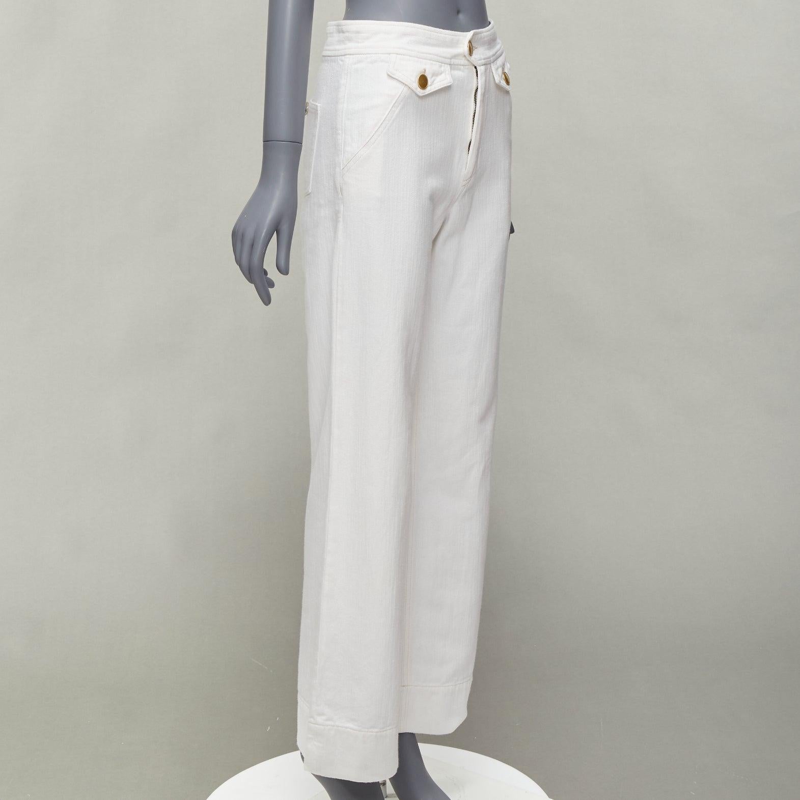 Women's ISABEL MARANT white cotton gold buttons nautical wide crop pants FR36 S For Sale