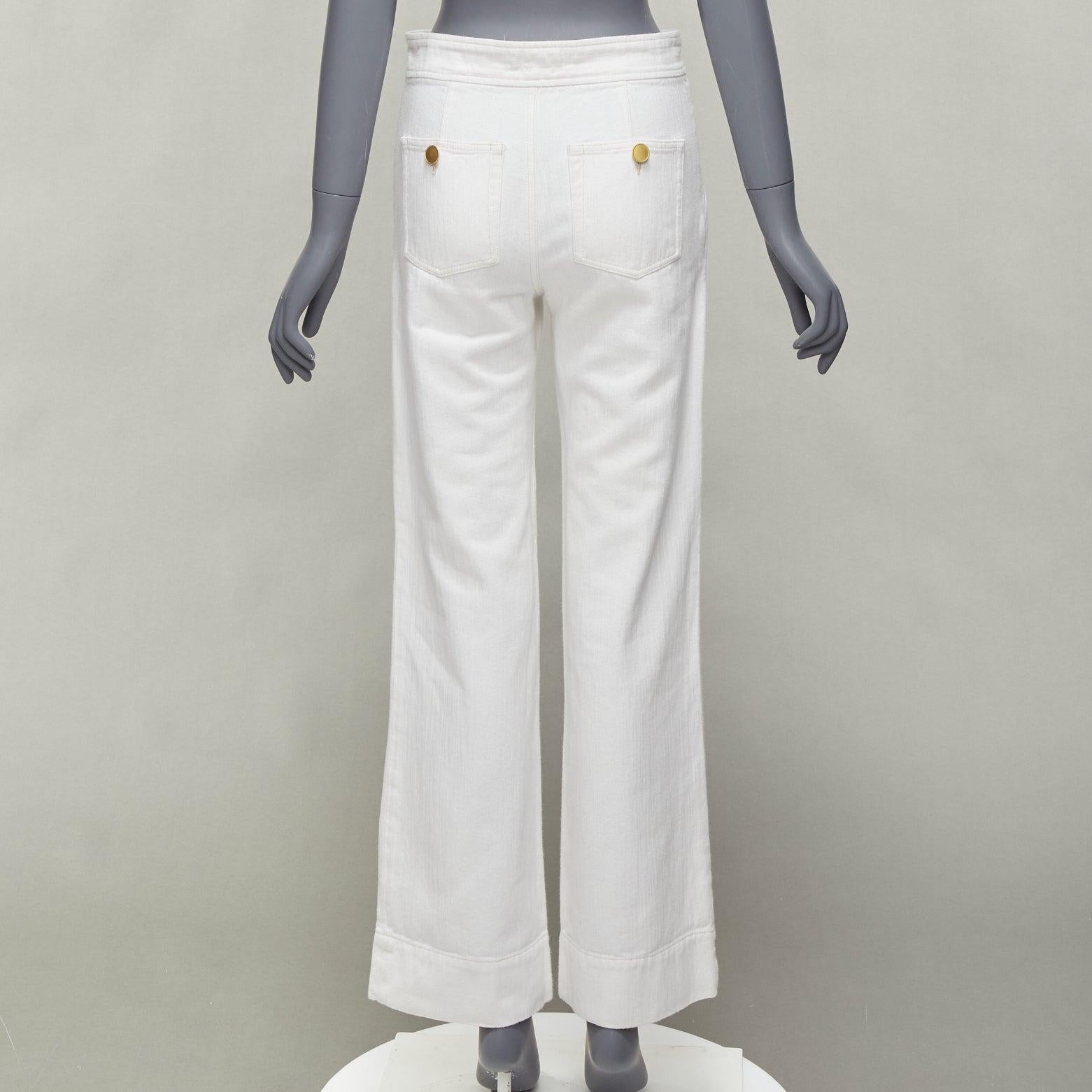 ISABEL MARANT white cotton gold buttons nautical wide crop pants FR36 S For Sale 2