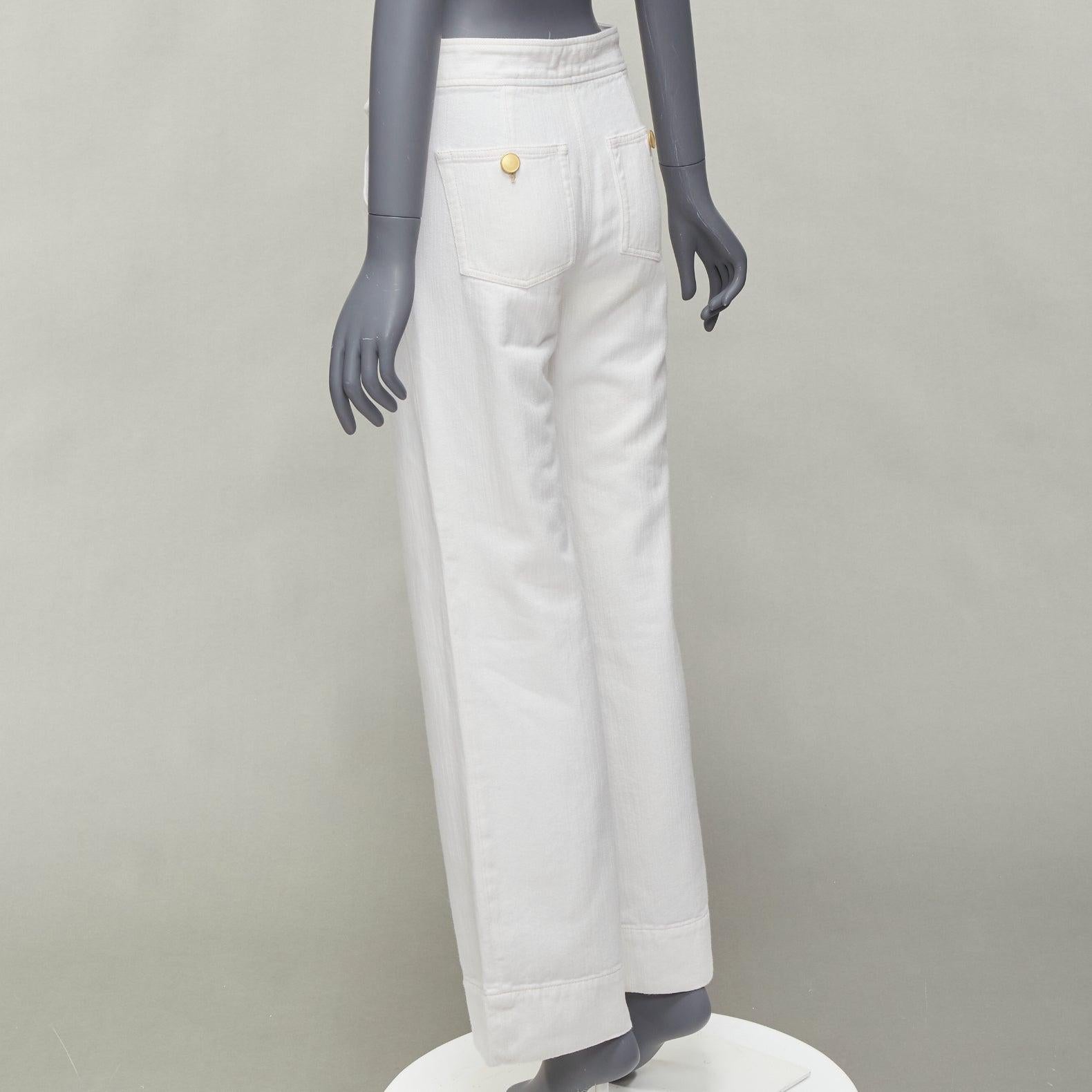 ISABEL MARANT white cotton gold buttons nautical wide crop pants FR36 S For Sale 3