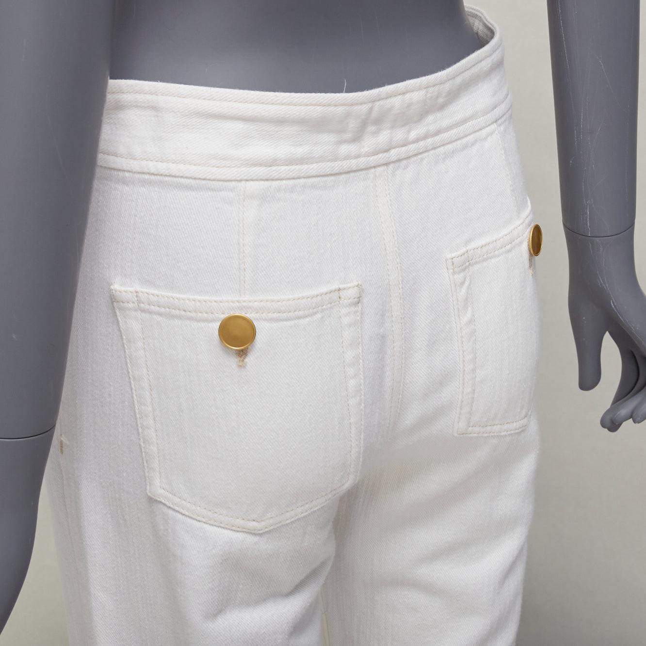 ISABEL MARANT white cotton gold buttons nautical wide crop pants FR36 S For Sale 4
